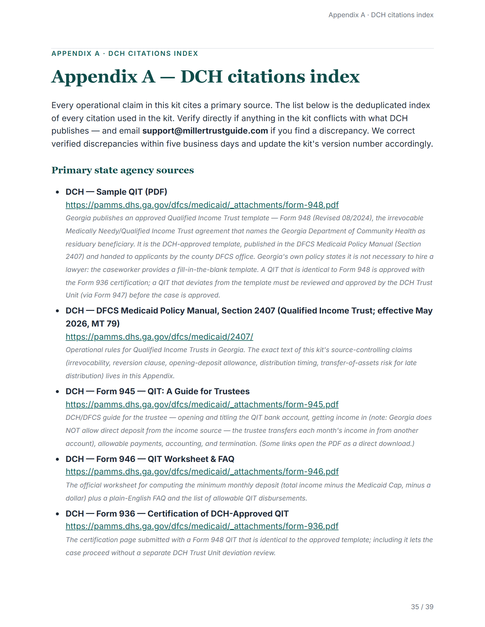 Citations index — sample page from the Georgia Qualified Income Trust kit