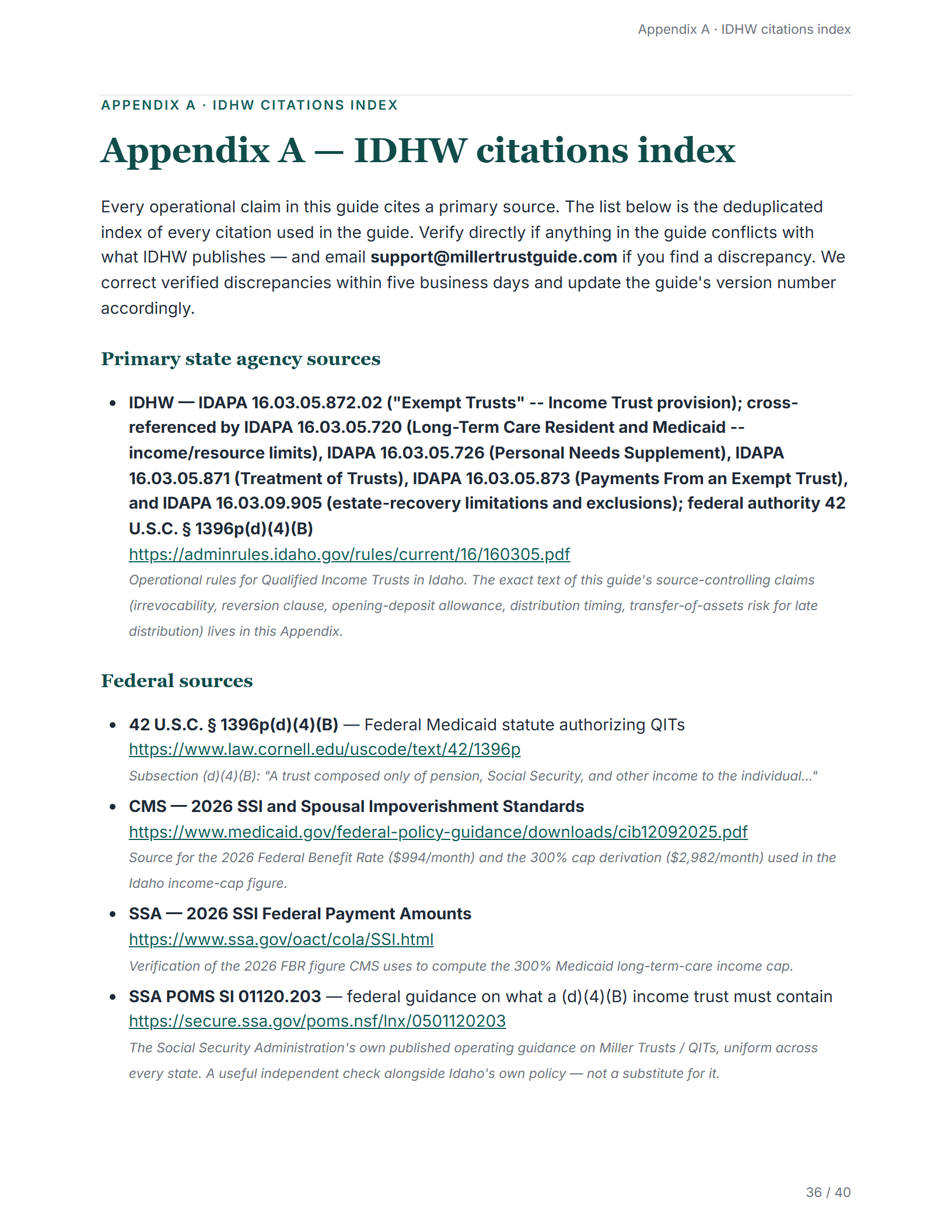 Citations index — sample page from the Idaho Income Trust guide