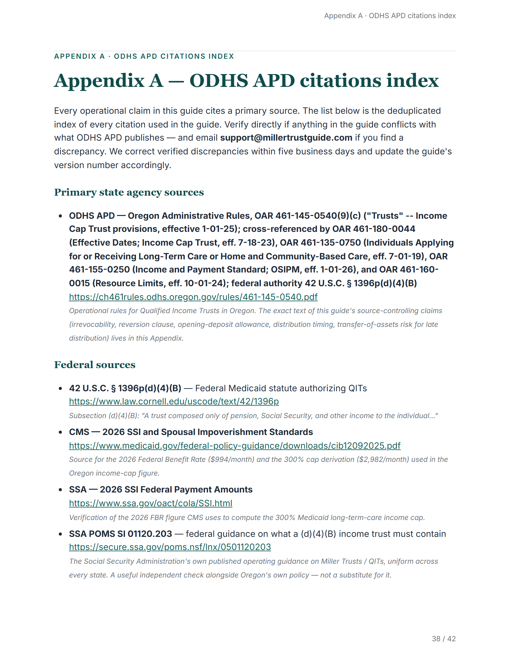 Citations index — sample page from the Oregon Income Cap Trust guide
