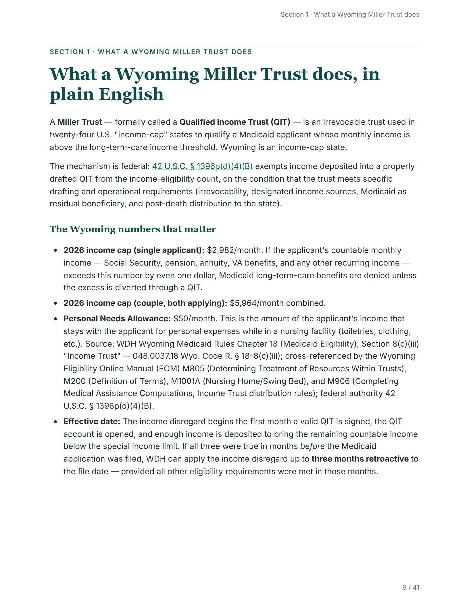 What it does, in plain English — sample page from the Wyoming Income Trust guide