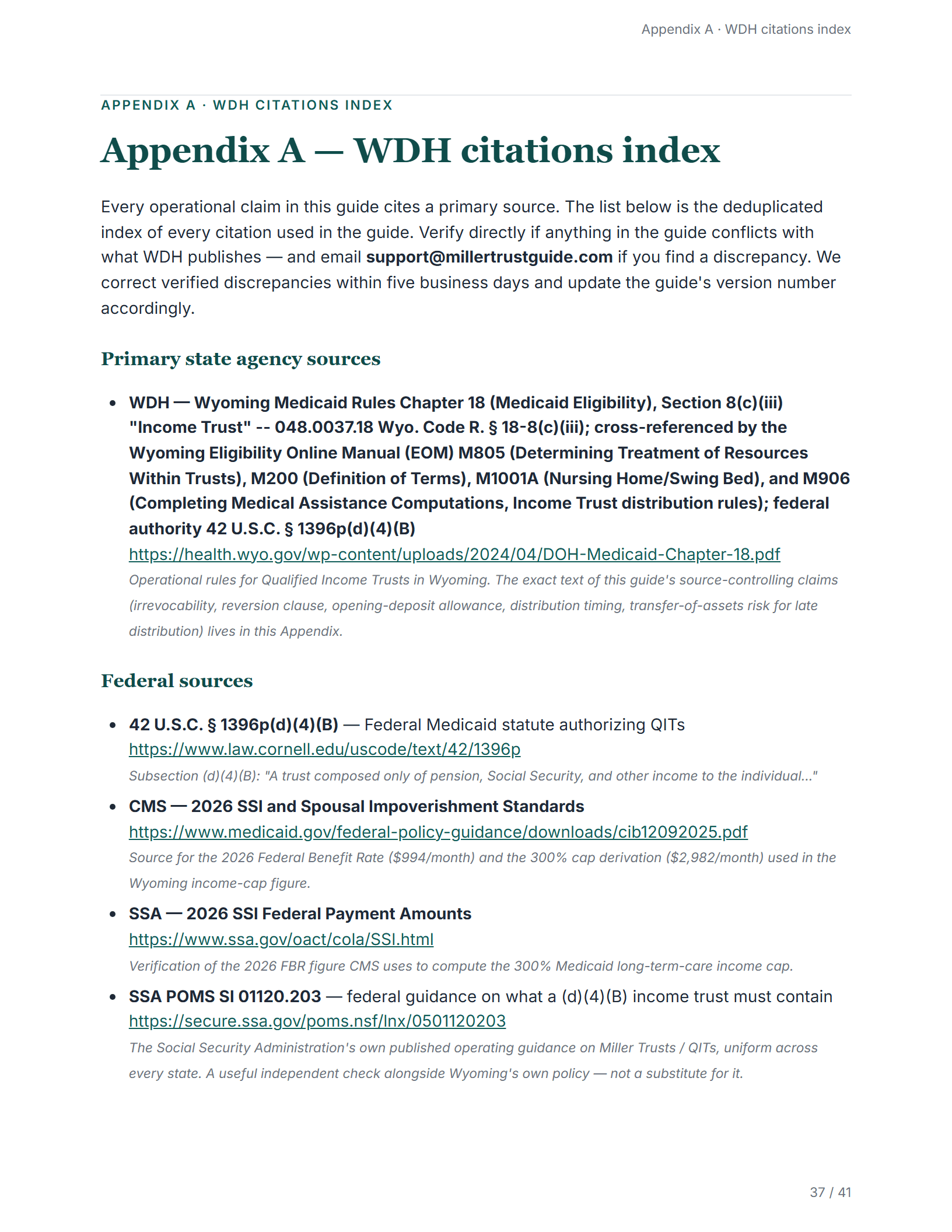 Citations index — sample page from the Wyoming Income Trust guide